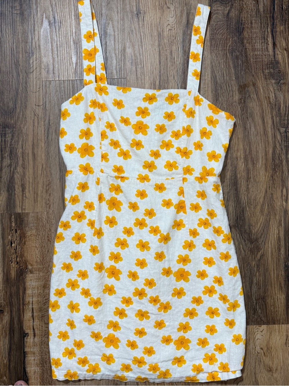 Forever 21 Yellow Floral Linen Blend Mini Dress Medium
